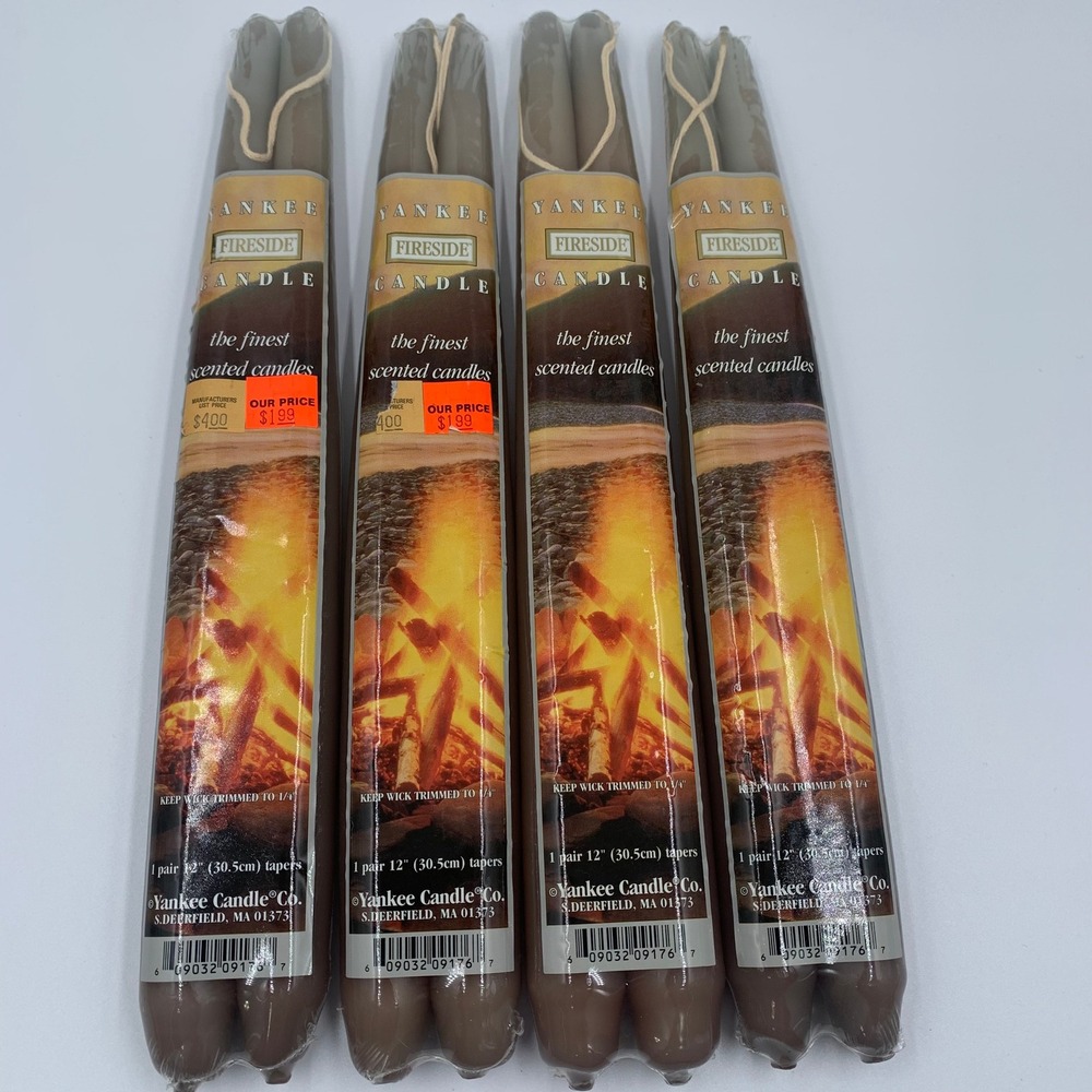 Vtg Yankee Candle FIRESIDE Taper 12" Black Band Lot of 4 NOS STRONG
